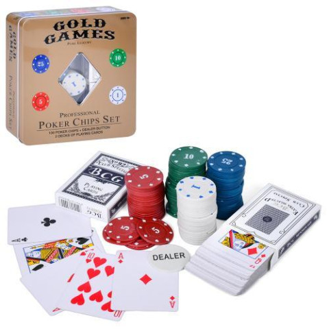 Игра Покер, фишки 100шт с номиналом, карты 2 колоды, в кор. 
