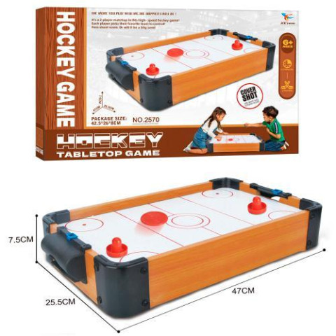 Настольная игра Аэрохоккей, деревянный, 47*25,5*7,5см, поле 39*23см, 2 ручки, 2шайбы, на батар., в кор. 42,5*26,5*8см 