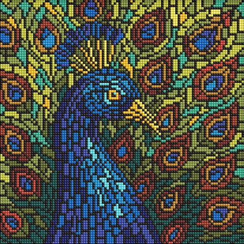 Алмазна мозаїка "Вітраж. Павич" 30х30см, термопакет, ТМ Ідейка, Україна арт: AMO8323