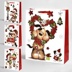 Пакет новогодний бумажный S "Christmas puppy" 18*24*8см, ЦЕНА ЗА 1ШТ, В УП. 12ШТ 
