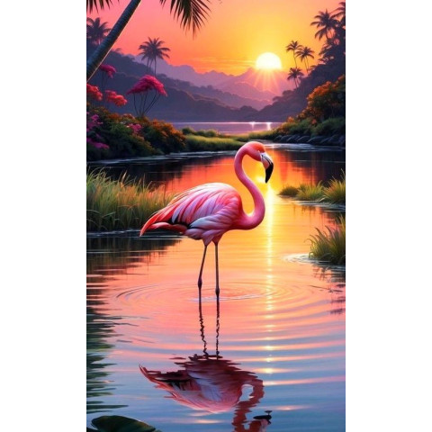 Алмазна мозаїка "Фламінго на заході сонця", на підрамнику 30*40см, в кор. 31*41*2,5см, ТМ Dreamtoys арт: S20412