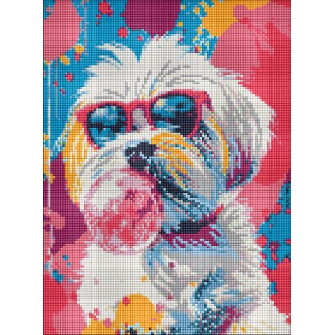 Алмазна мозаїка "Зухвалий пес у рожевому" 30х40см, термопакет, ТМ Ідейка, Україна арт: AMO20097