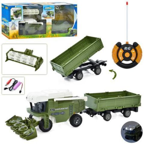 Комбайн 21см, р/у, аккум, зарядка USB, резиновые колеса, прицеп, в кор. 59*24*12см 