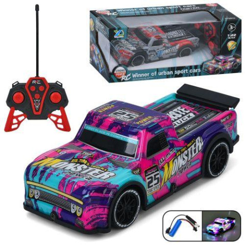Машина р/у, аккум, 19см, 1:22, свет, корпус не бьется, резиновые колеса, USBзарядное, 2 цвета, в кор.26,5*12*12,5см
