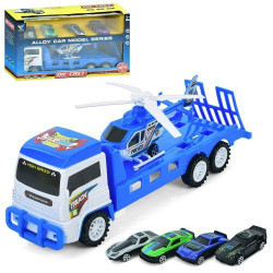Трейлер инерция, 29см, вертолет-полиция, машинки-4шт/7см/металл, 3 вида, в кор. 30,5*16,5*9см 