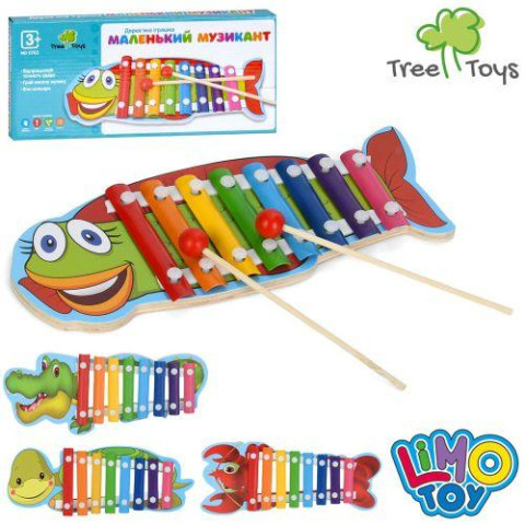 Деревянная игрушка Ксилофон 28см, 8 тонов, 2 палочки, 4 вида, в корр. 29*13*9см 