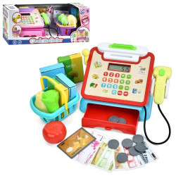 Кассовый аппарат сканер, микрофон, калькулятор, продукты, деньги, корзина, 2 цвета, на батаре. в кор. 43*16,5*18см 