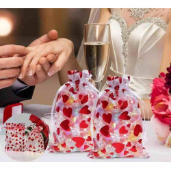 Мішечки 8*10см для подарунків з органзи. с серцями. ЦІНА ЗА УП. 50ШТ, пак. 12*15см арт: LOVE1