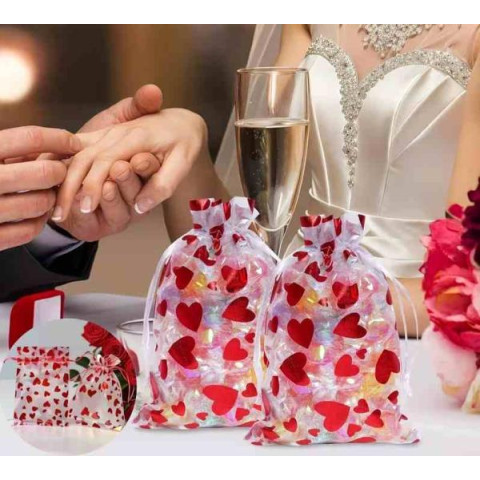 Мішечки 8*10см для подарунків з органзи. с серцями. ЦІНА ЗА УП. 50ШТ, пак. 12*15см арт: LOVE1