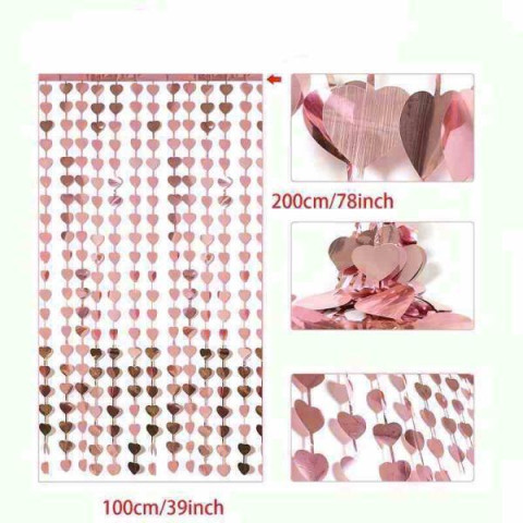 Фотозона шторка 100*200см, Дощова завіса у формі серця, рожеве злото, пак. 23*17см арт: LOVE3