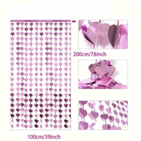 Фотозона шторка 100*200см, Дощова завіса у формі серця, рожева, пак. 23*17см арт: LOVE4