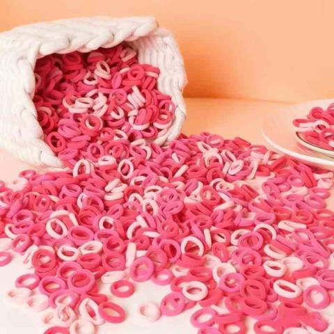 Резинка для волос розовая 500шт, пак. 19*12см