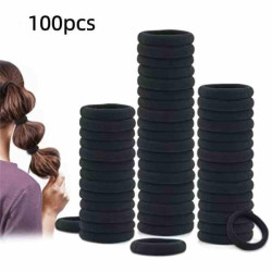 Резинки для волос черные 100шт, пак.10*10см