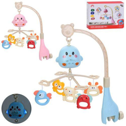 Карусель на кроватку, мобіль на ліжечко, підвіски 5шт (тварини-брязкальця), музика, звук, світло, регулятор гучності, 2 види, на бат., в кор. 32*24,5*10,5см   арт: 1688-101-103