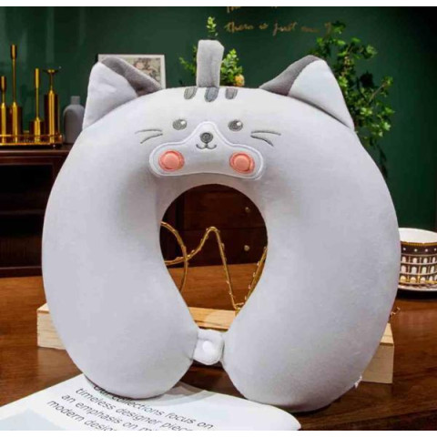 Подушка подголовник Котик, из пены с эффектом памяти, снимаемый чехол 28*30см