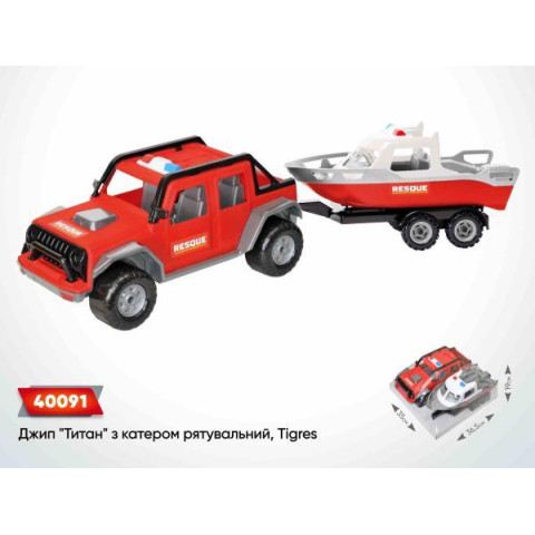 Джип "Титан" з катером рятувальний, під слюдою 35*36,5*19см, ТМ Wader арт: 40091