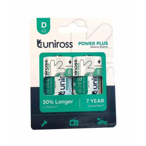 Батарейка Uniross щелочная Power Plus Alkaline D/LR20 1.5V - PK2 ЦЕНА ЗА УП. 2ШТ, в кор. 9*12*4см