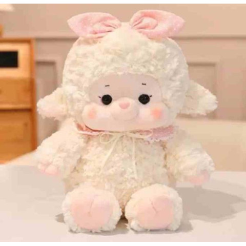 Мягкая игрушка Овечка с розовым бантиком 40см