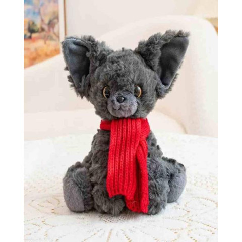 Мягкая игрушка Кот с красным шарфом 15см