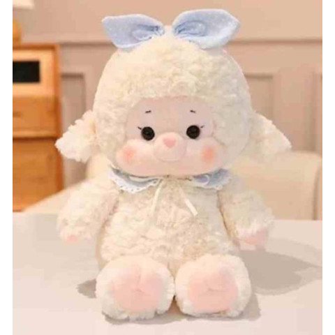 Мягкая игрушка Овечка с голубым бантиком 40см