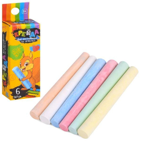 Крейда тонка, 6шт, 7,3см, кольорова, в кор. 10*3*2см  арт: MK4708
