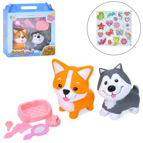 Собака набор 2шт, 8см, аксессуары, наклейки, в кор. 20*22*6см 