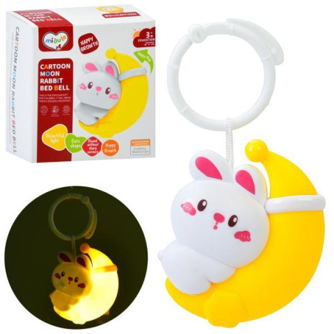 Підвіска на коляску, 17см, зайчик на місяці 10см, світло, бат, в кор. 10*11*4,5см  арт: 368-15