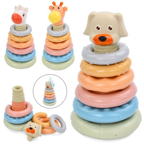 Пирамидка 21см, кольца, 6шт, 3 вида, сетка 26*12*12см 