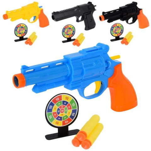 Пистолет 20см, шары-присоски 3шт, мишень, 2 вида, микс кол, пак. 20*12*2,5см 