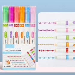 Набор 6 цветных маркеров-ролеров для фигурного подчеркивания