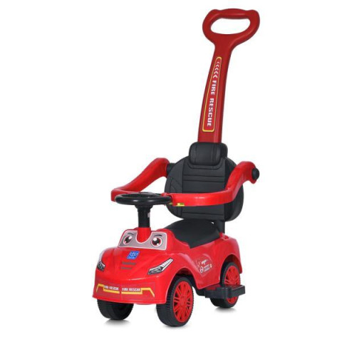 Каталка-толокар, батьківська ручка, музика, шкір.сидіння, багажник під сидінням, бат, червоний  арт: M5763L-3