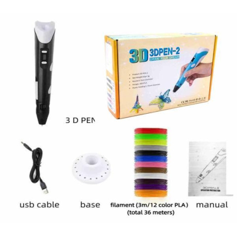 Ручка 3Д, с пластиком 12цвет*3м, ABS/PLA, в кор. 20*15*6см