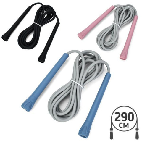 Скакалка 290см, ПВХ, ручки-пластик, 3 цвета, в пак. 13*17*2см 