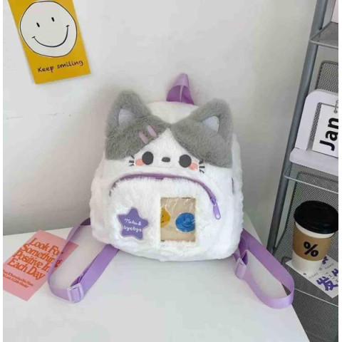 Мягкая игрушка-рюкзак Котик серый, 25*24см