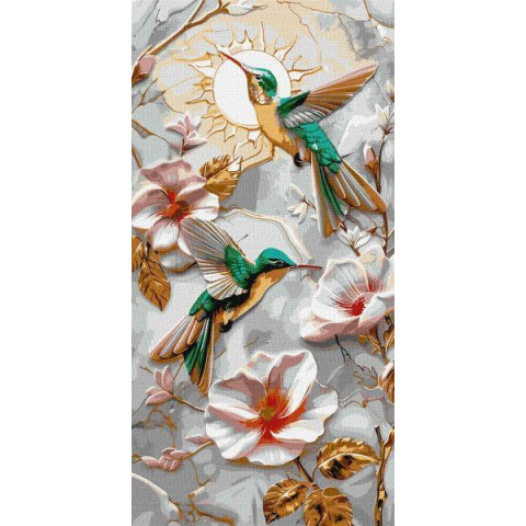 Картина за номерами "Бірюзові колібрі з фарбами металік extra" 40х80см, термопакет, ТМ Ідейка, Україна