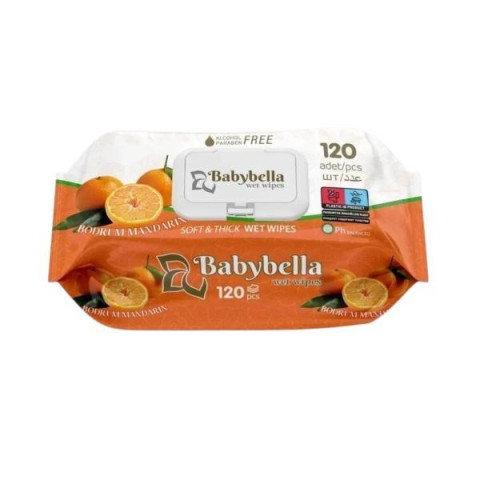 Серветки вологі з антибактеріальним ефектом BABYBELLA Mandarin 120шт/уп (12уп)