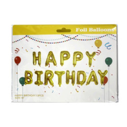 Шарики надувные гирлянда Happy Birthday, 16". Золото, пак. 22*17см 