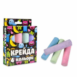 Крейда Велика кругла - 4 штуки різнокольорова, в кор. 13,5*9,7*2,1см, ТМ Стратег, Україна