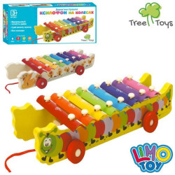 Деревянная игрушка Ксилофон LIMO TOY 8 тонов, каталка на шнуре, 29*12,5*5,5см, 2 палочки, 2 вида, в кор. 30*13,5*7см 