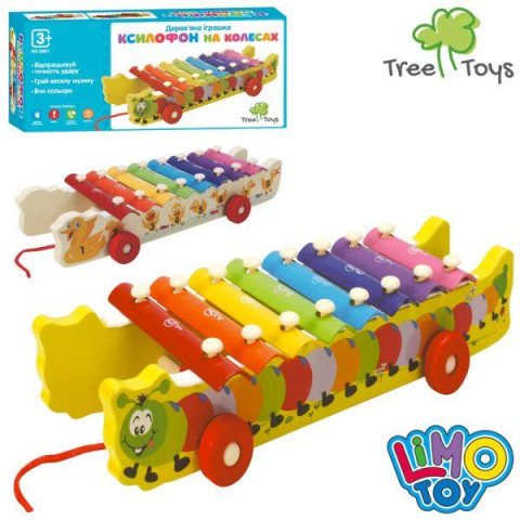 Деревянная игрушка Ксилофон LIMO TOY 8 тонов, каталка на шнуре, 29*12,5*5,5см, 2 палочки, 2 вида, в кор. 30*13,5*7см 