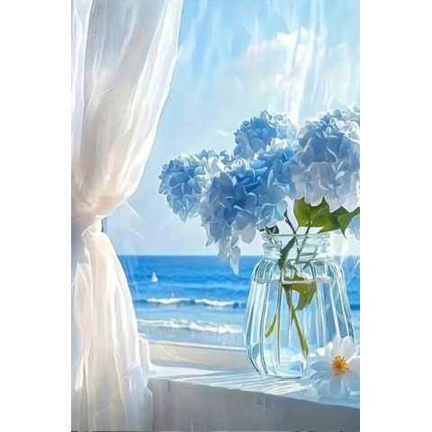 Алмазна мозаїка "Гортензії та море" 40*50см, на рамці, в кор. 41*51*2,5см, ТМ Dreamtoys
