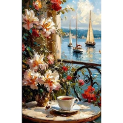 Алмазная мозаика "Чаепитие у моря"40*50см, на рамке, в кор. 41*51*2,5см, ТМ Dreamtoys