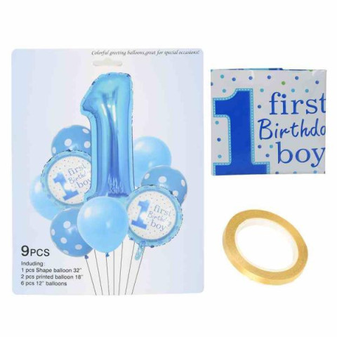 Набір повітряних кульок "First Birthday" 9шт, пак. 20*15см (500наб)