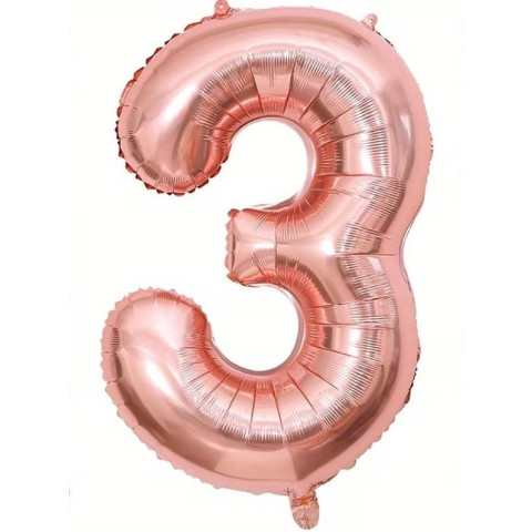 Кулька фольгована цифра 3 (від 65см), мікс кольорів, в пак. 13*20см