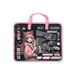Папка-портфель пластиковая А4 на молнии Kidis Anime Girls с текстильными ручками 