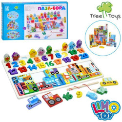 Деревянная игрушка Многофункциональная доска Пазл-борд, игровое поле 40*22,5см, транспорт, цифры, рыбалка 