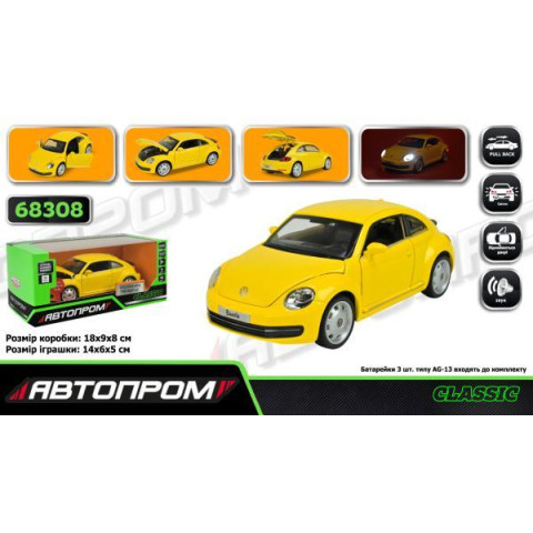 Машина мет. АВТОПРОМ 1:31 Volkswagen The Beetle, бат, світло, звук, відкр.двері, в кор. 18*9*8см 
