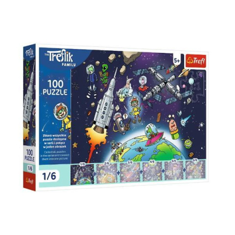 Пазлы 100эл. UFT The Treflik Family Солнечная система – Трефлинка в космосе 1/6, в кор. 29*19*4см, ТМ Trefl, Польша