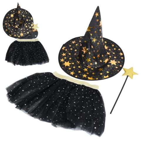 Аксесуари для свята Хелловін/Halloween, костюм, спідниця 31см, капелюх 38*38*35см, чарівна паличка, у пак. 49*57см 