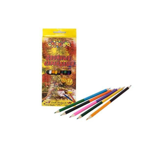 Олівці двосторонні, 12 кольорів, картонна упаковка, 300 грам, в кор. 20*9см